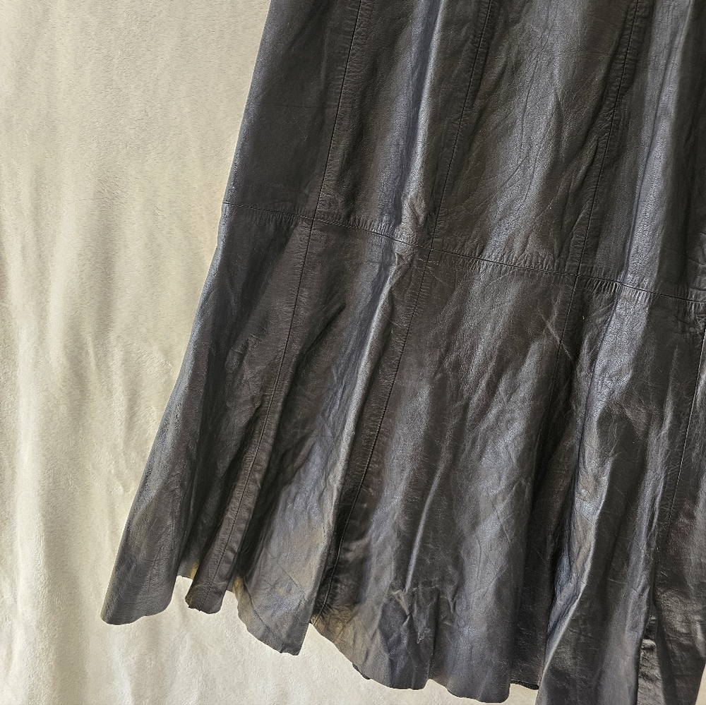 Vintage Deerskin Trading Post Black Leather Fit & Flare Midi Skirt Size 30 - Picture 3 of 8